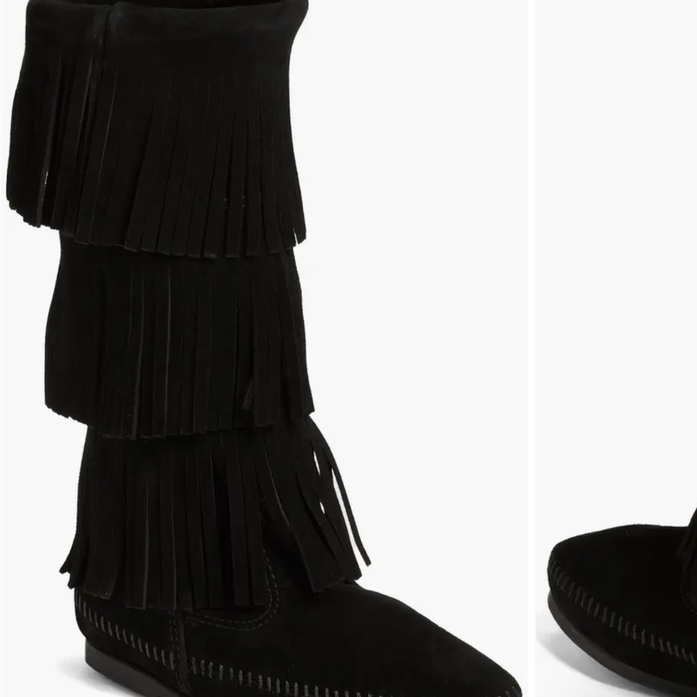 Minnetonka Black 3 Layer Fringe Boot